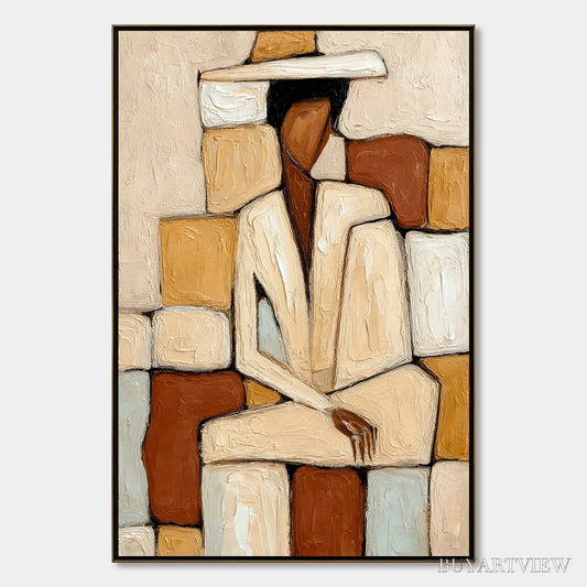 BUYARTVIEW Solitude – Textured Abstract Figurative Painting in Earth Tones - image 1