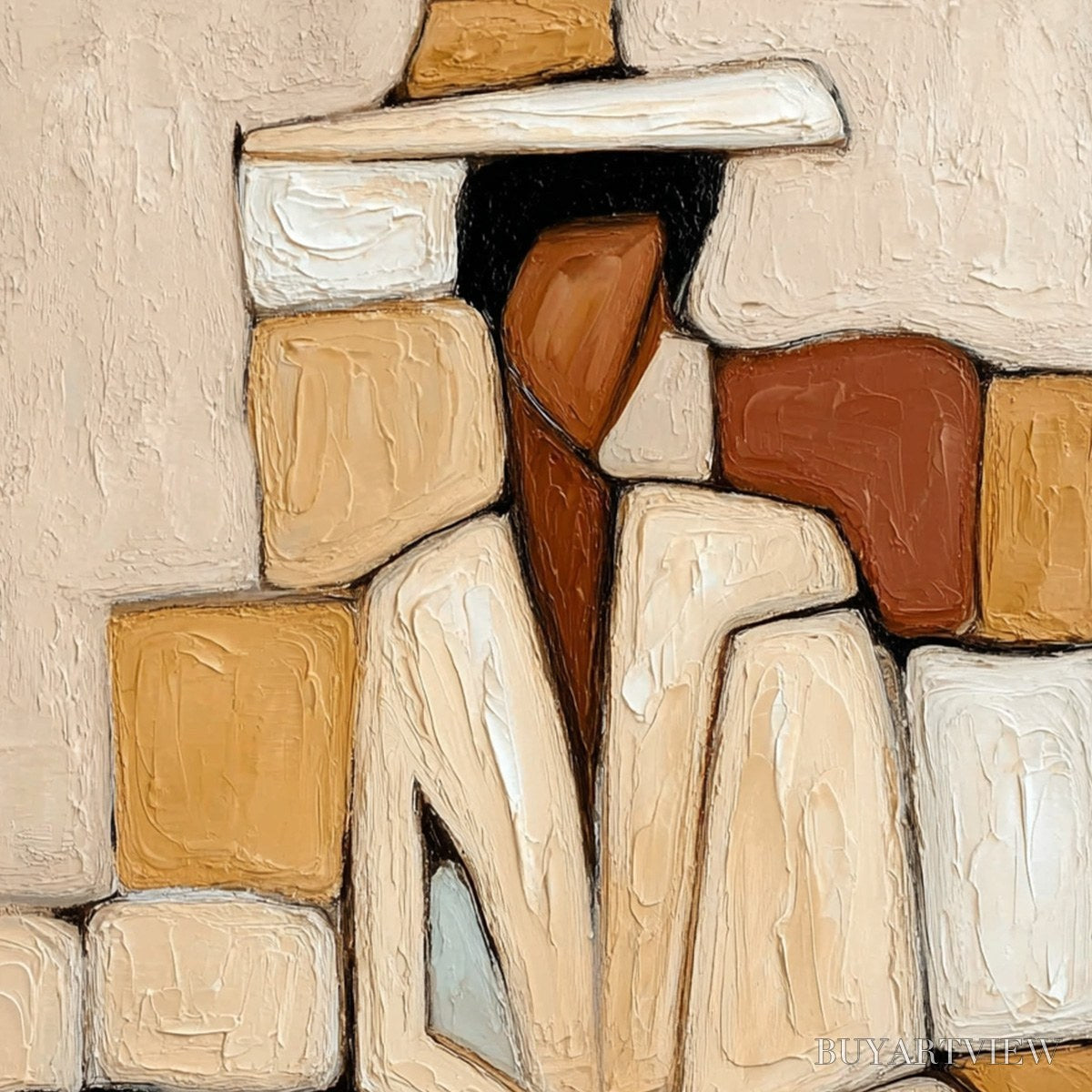 BUYARTVIEW Solitude – Textured Abstract Figurative Painting in Earth Tones - image 3