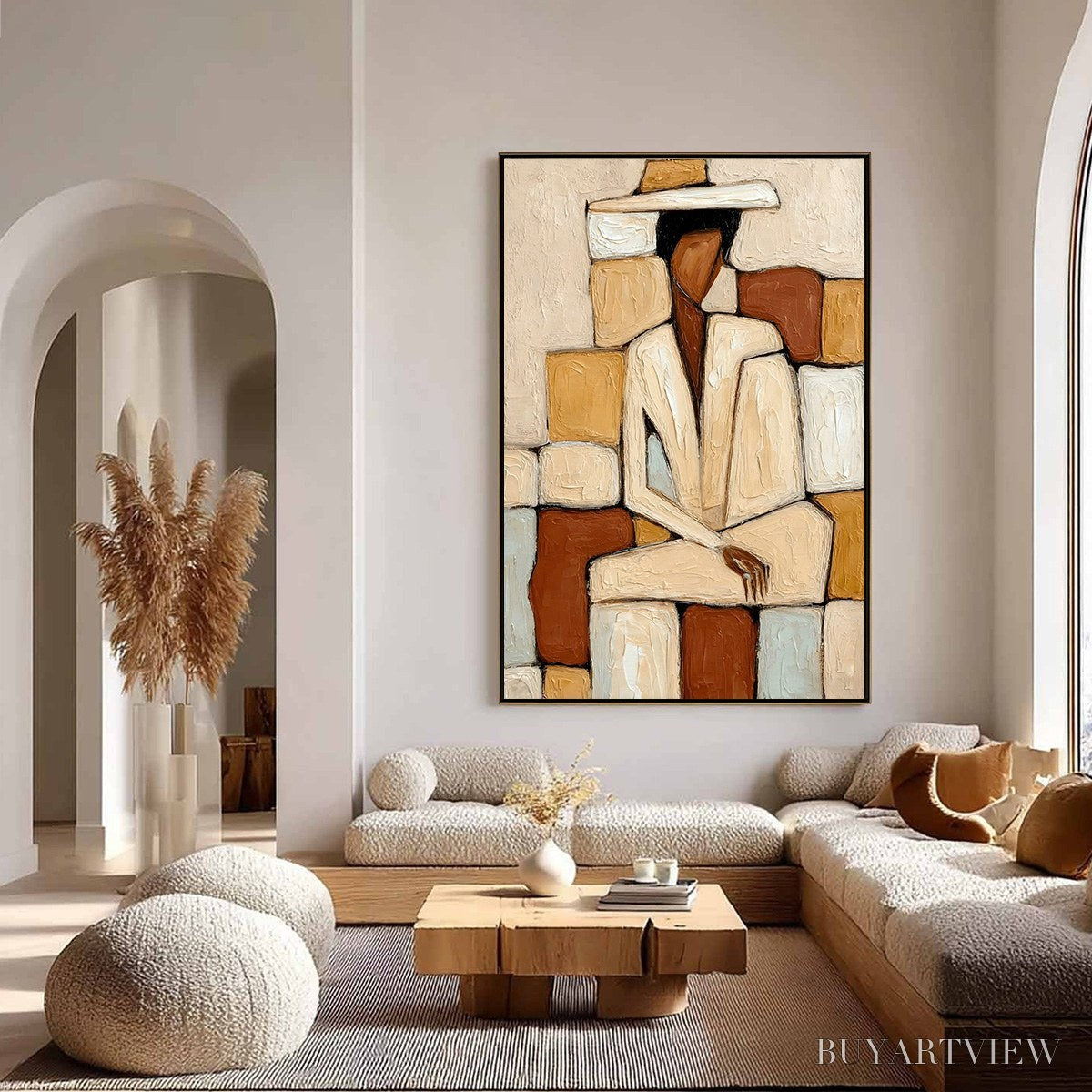 BUYARTVIEW Solitude – Textured Abstract Figurative Painting in Earth Tones - image 4