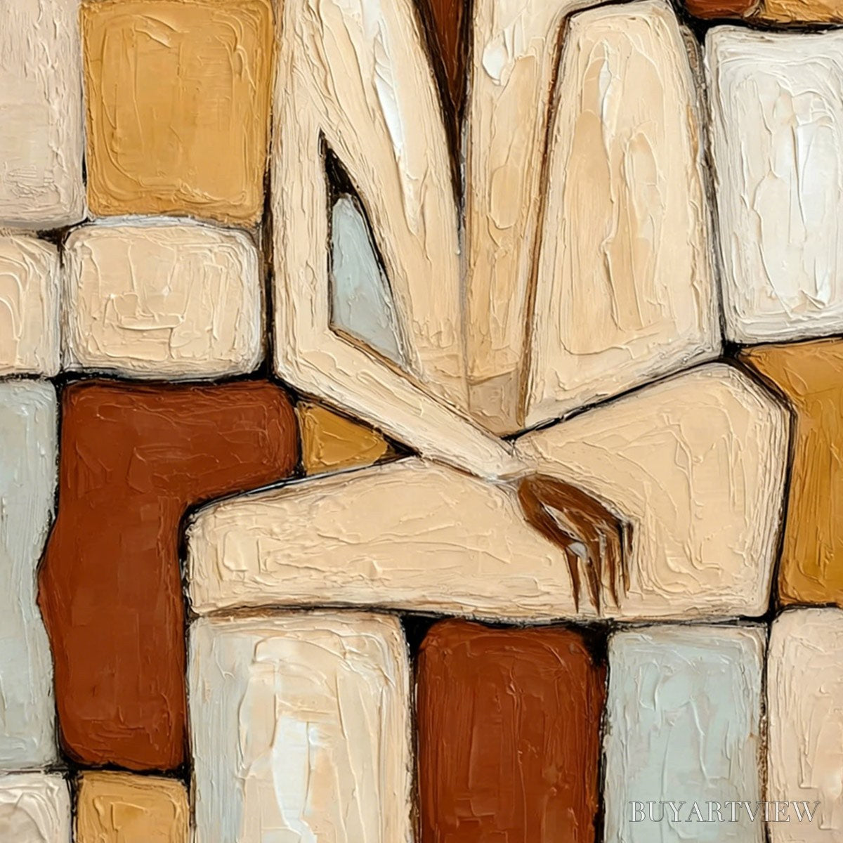 BUYARTVIEW Solitude – Textured Abstract Figurative Painting in Earth Tones - image 5