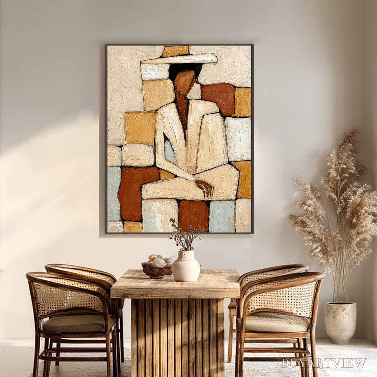 BUYARTVIEW Solitude – Textured Abstract Figurative Painting in Earth Tones - image 6