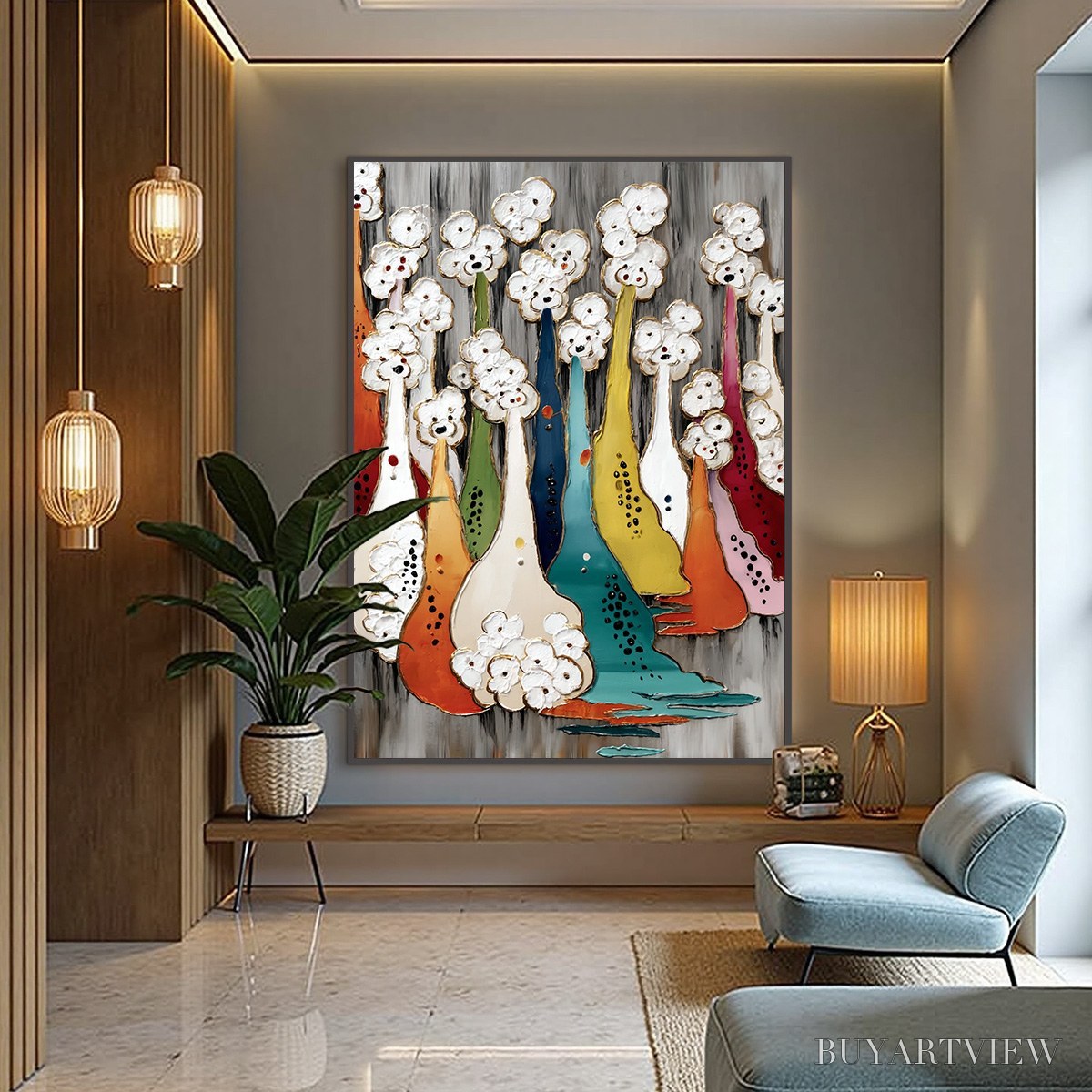 BUYARTVIEW the Gathering – Colorful Textured Abstract Figurative Painting - image 4
