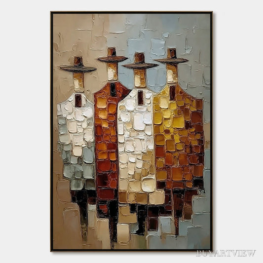 BUYARTVIEW the Fellowship – Textured Abstract Figurative Painting of Four Men - image 1