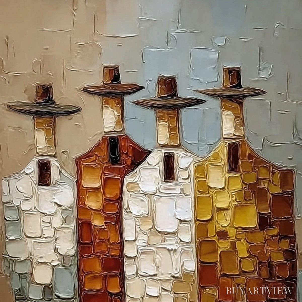 BUYARTVIEW the Fellowship – Textured Abstract Figurative Painting of Four Men - image 3