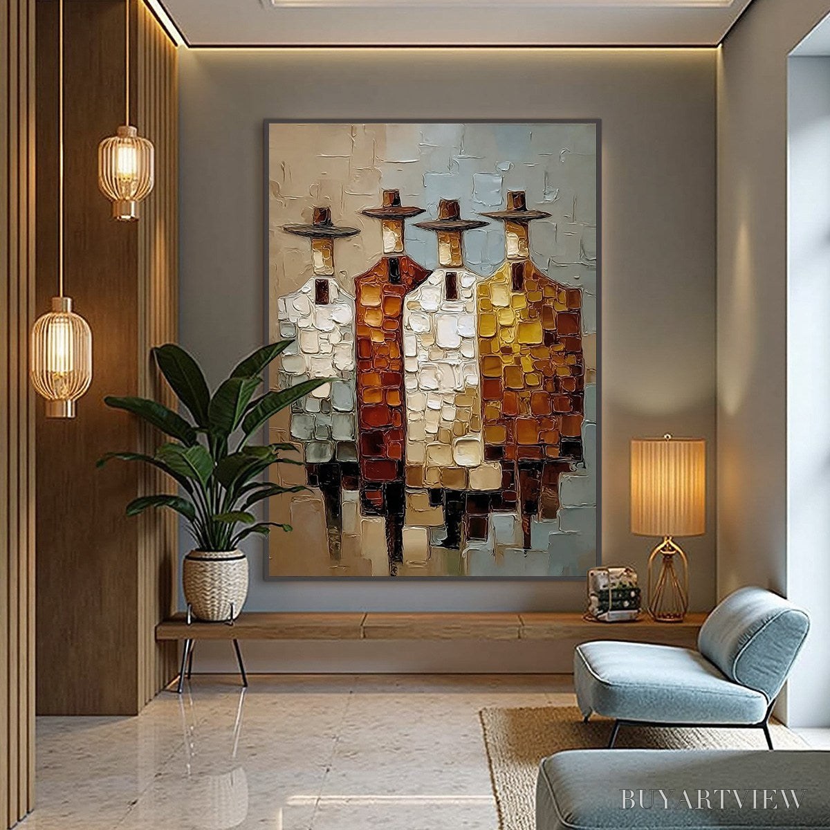 BUYARTVIEW the Fellowship – Textured Abstract Figurative Painting of Four Men - image 4