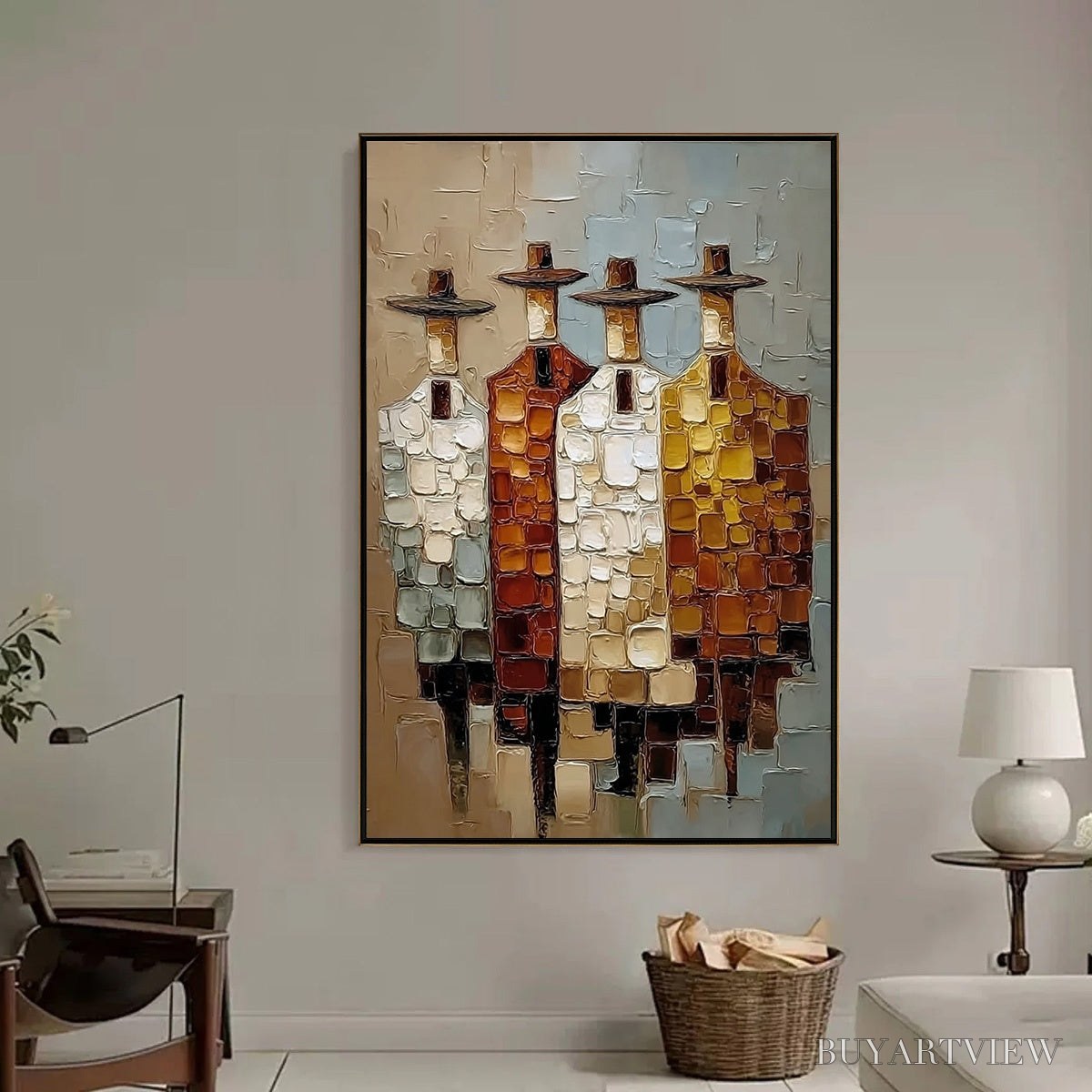 BUYARTVIEW the Fellowship – Textured Abstract Figurative Painting of Four Men - image 6