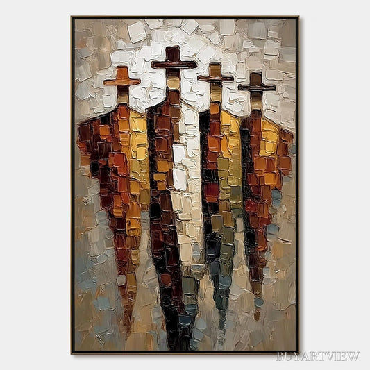 BUYARTVIEW the Four Journeymen – Abstract Figurative Impasto Palette Knife Painting - image 1