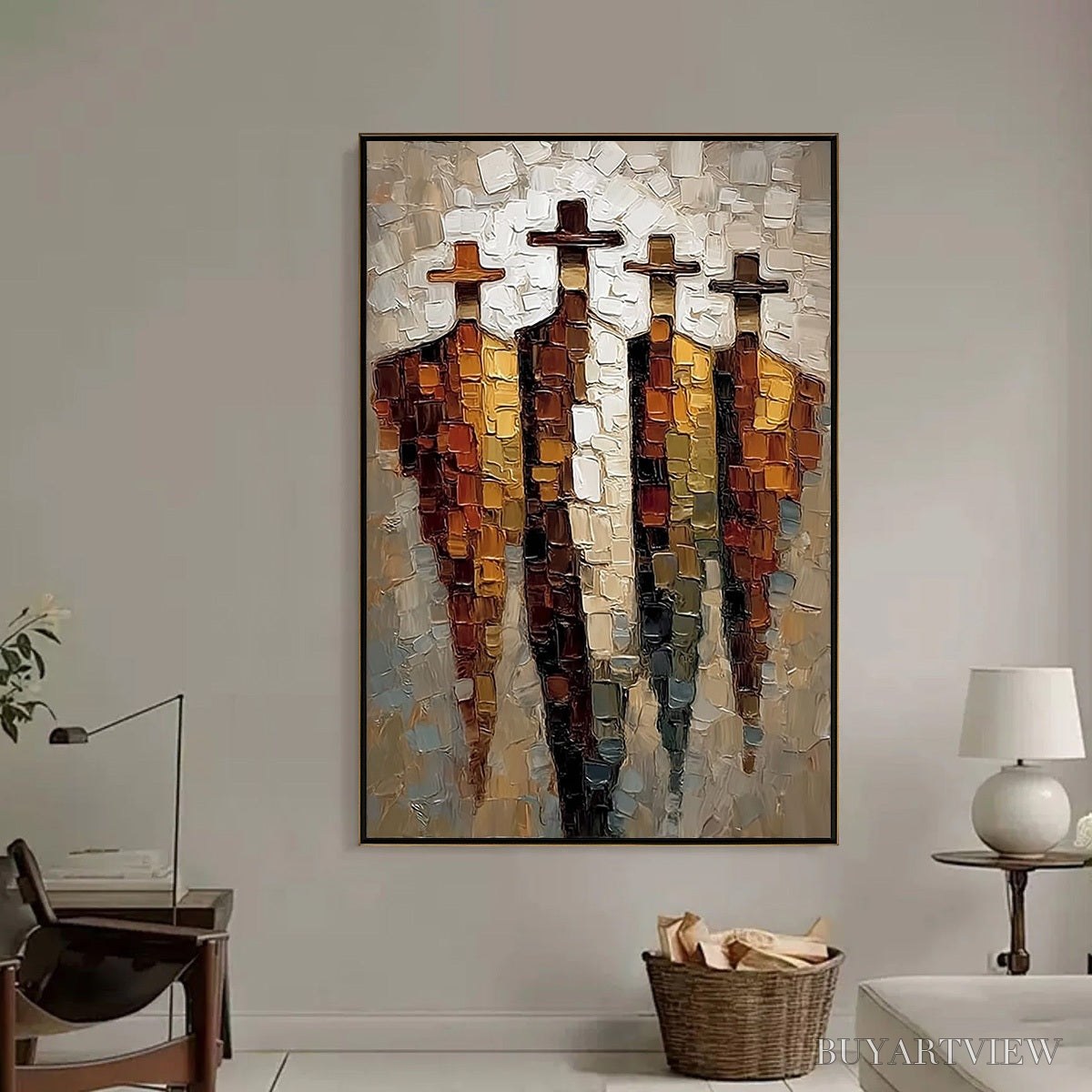 BUYARTVIEW the Four Journeymen – Abstract Figurative Impasto Palette Knife Painting - image 2
