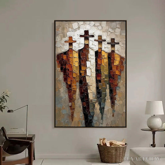 BUYARTVIEW the Four Journeymen – Abstract Figurative Impasto Palette Knife Painting - image 2
