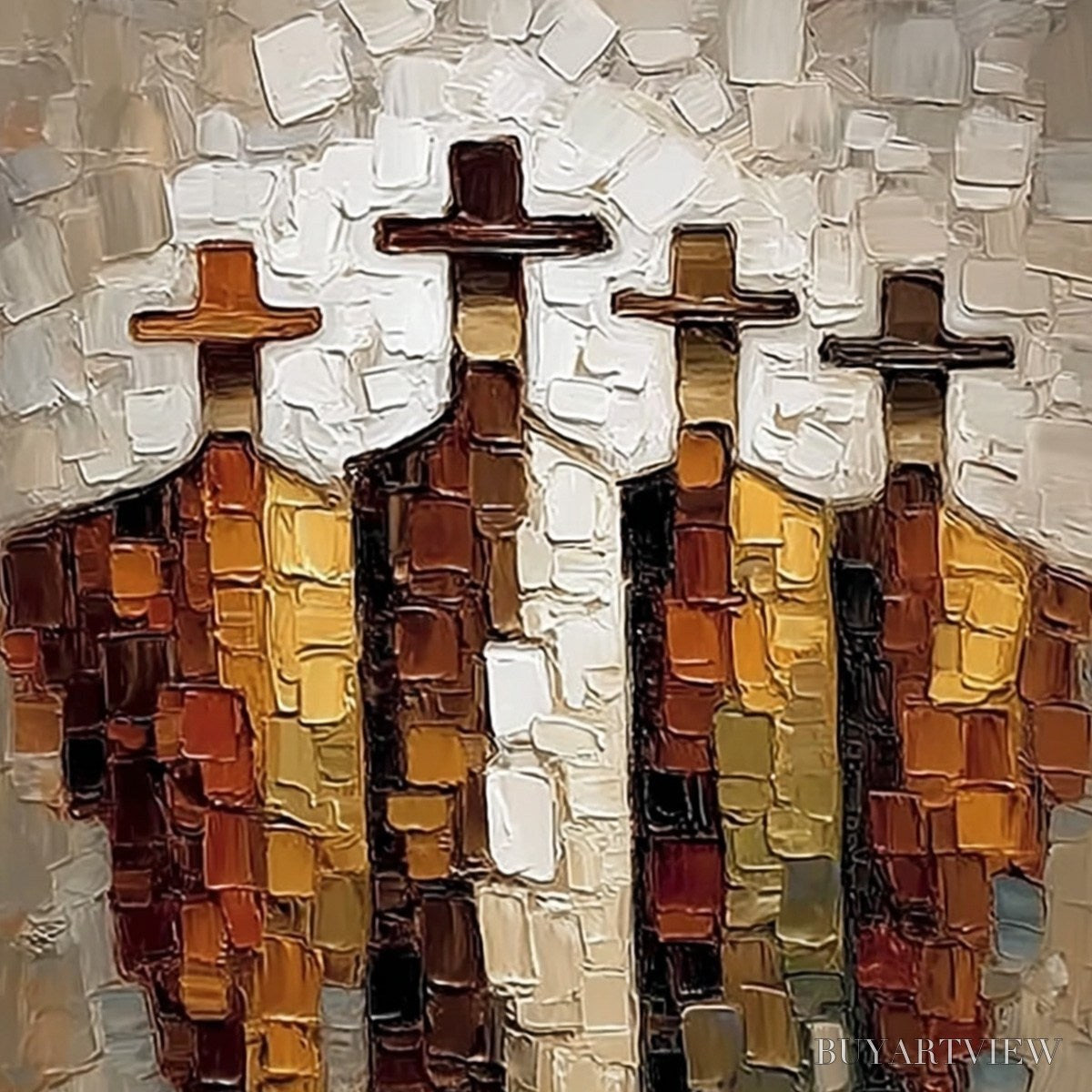 BUYARTVIEW the Four Journeymen – Abstract Figurative Impasto Palette Knife Painting - image 3