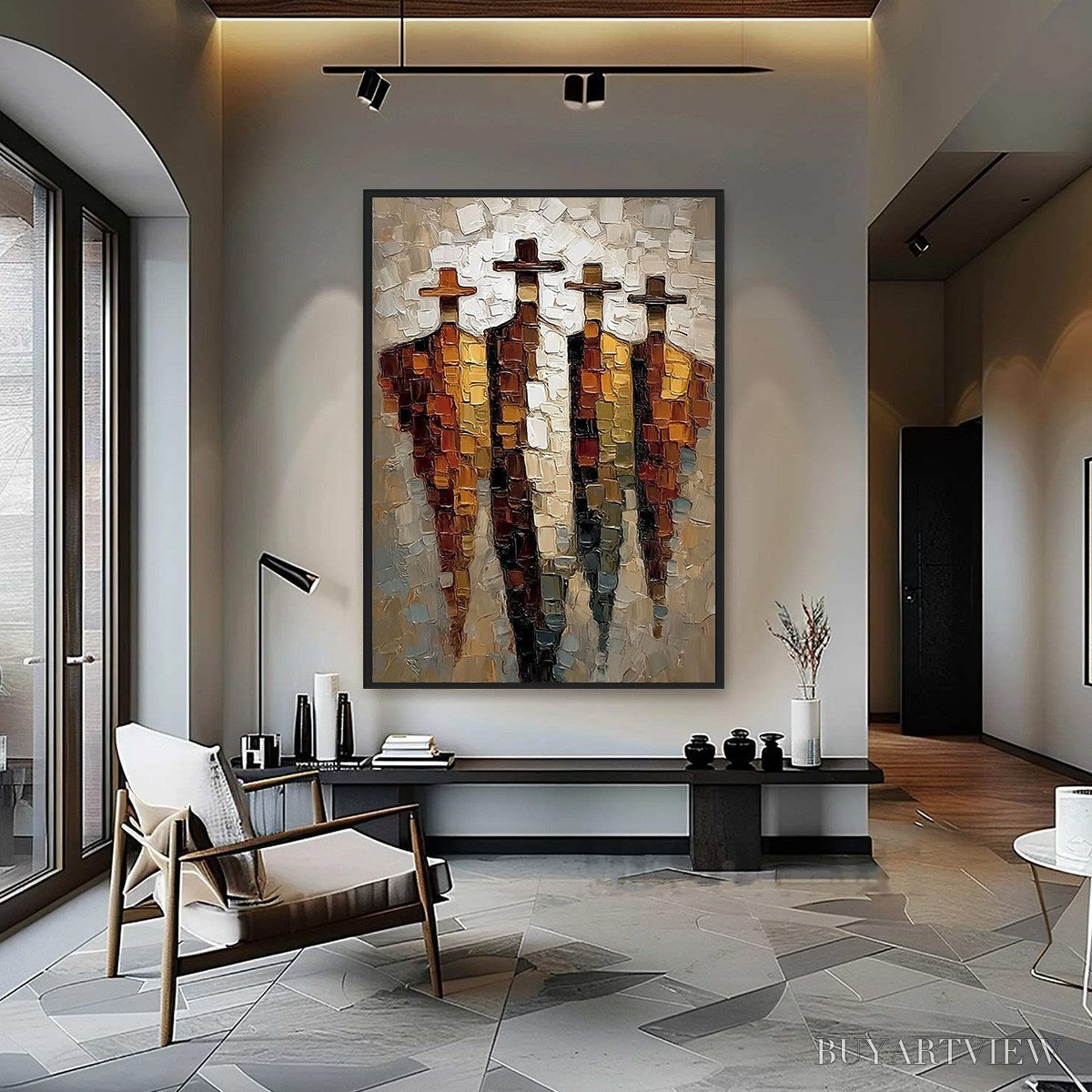 BUYARTVIEW the Four Journeymen – Abstract Figurative Impasto Palette Knife Painting - image 4
