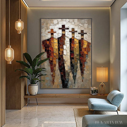 BUYARTVIEW the Four Journeymen – Abstract Figurative Impasto Palette Knife Painting - image 6