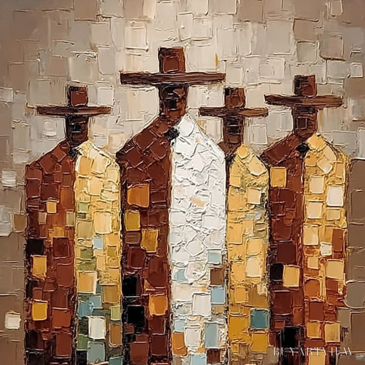BUYARTVIEW the Fellowship – Textured Impasto Figurative Palette Knife Painting - image 3