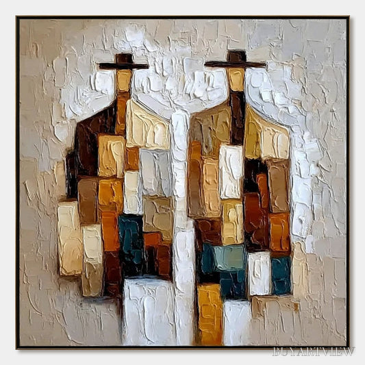BUYARTVIEW Companions – Heavy Texture Abstract Figurative Palette Knife Oil Painting - image 1