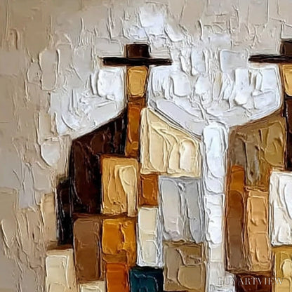 BUYARTVIEW Companions – Heavy Texture Abstract Figurative Palette Knife Oil Painting - image 3