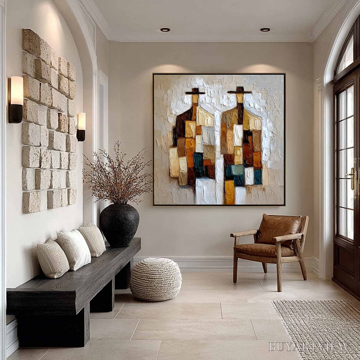 BUYARTVIEW Companions – Heavy Texture Abstract Figurative Palette Knife Oil Painting - image 6