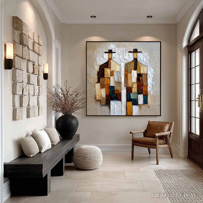 BUYARTVIEW Companions – Heavy Texture Abstract Figurative Palette Knife Oil Painting - image 6