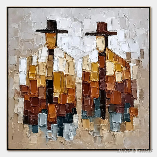 BUYARTVIEW the Companions – Heavily Textured Abstract Figurative Palette Knife Oil Painting - image 1