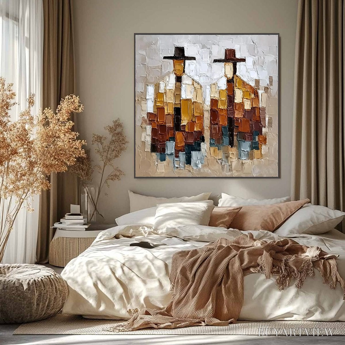 BUYARTVIEW the Companions – Heavily Textured Abstract Figurative Palette Knife Oil Painting - image 2