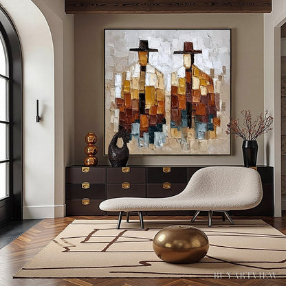 BUYARTVIEW the Companions – Heavily Textured Abstract Figurative Palette Knife Oil Painting - image 4