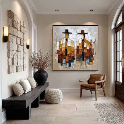 BUYARTVIEW the Companions – Heavily Textured Abstract Figurative Palette Knife Oil Painting - image 6