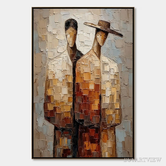 BUYARTVIEW the Companions – Textured Impasto Abstract Figurative Couple Painting - image 1