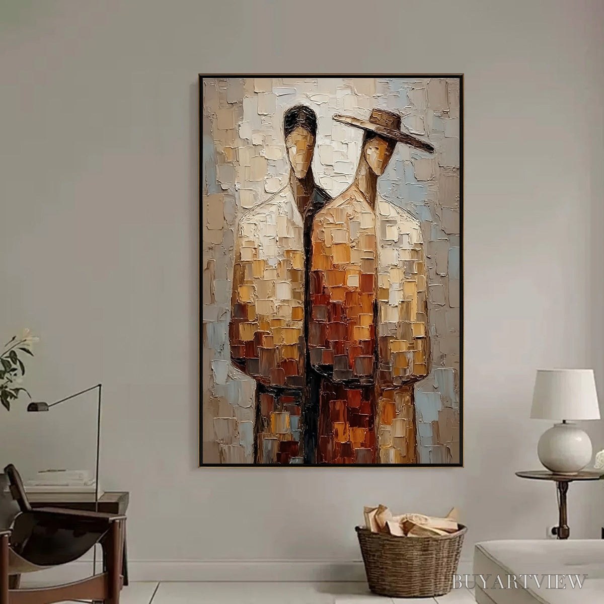 BUYARTVIEW the Companions – Textured Impasto Abstract Figurative Couple Painting - image 2