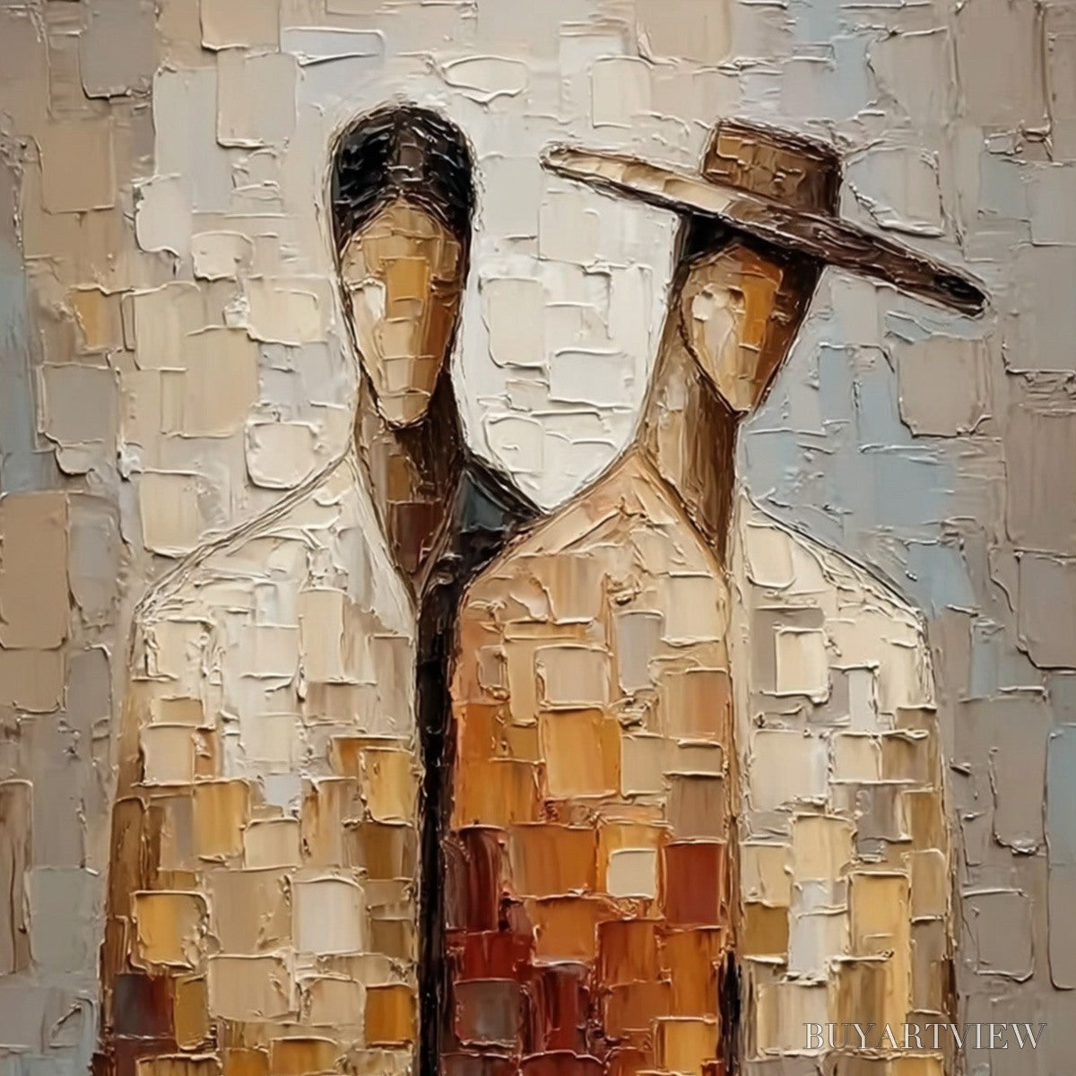 BUYARTVIEW the Companions – Textured Impasto Abstract Figurative Couple Painting - image 3