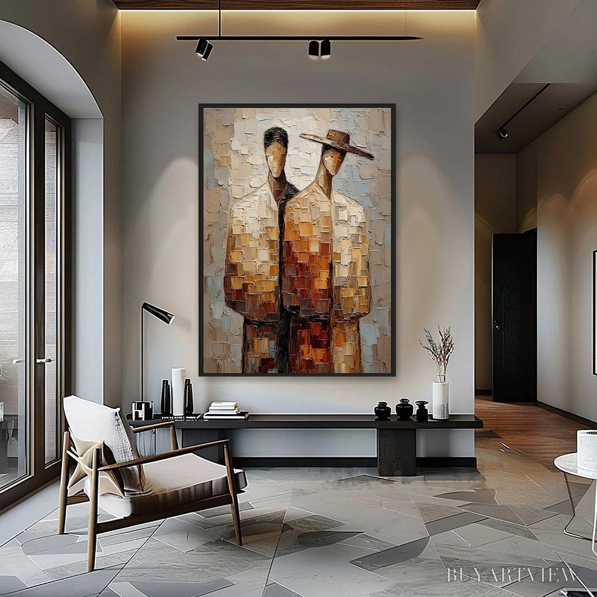 BUYARTVIEW the Companions – Textured Impasto Abstract Figurative Couple Painting - image 4