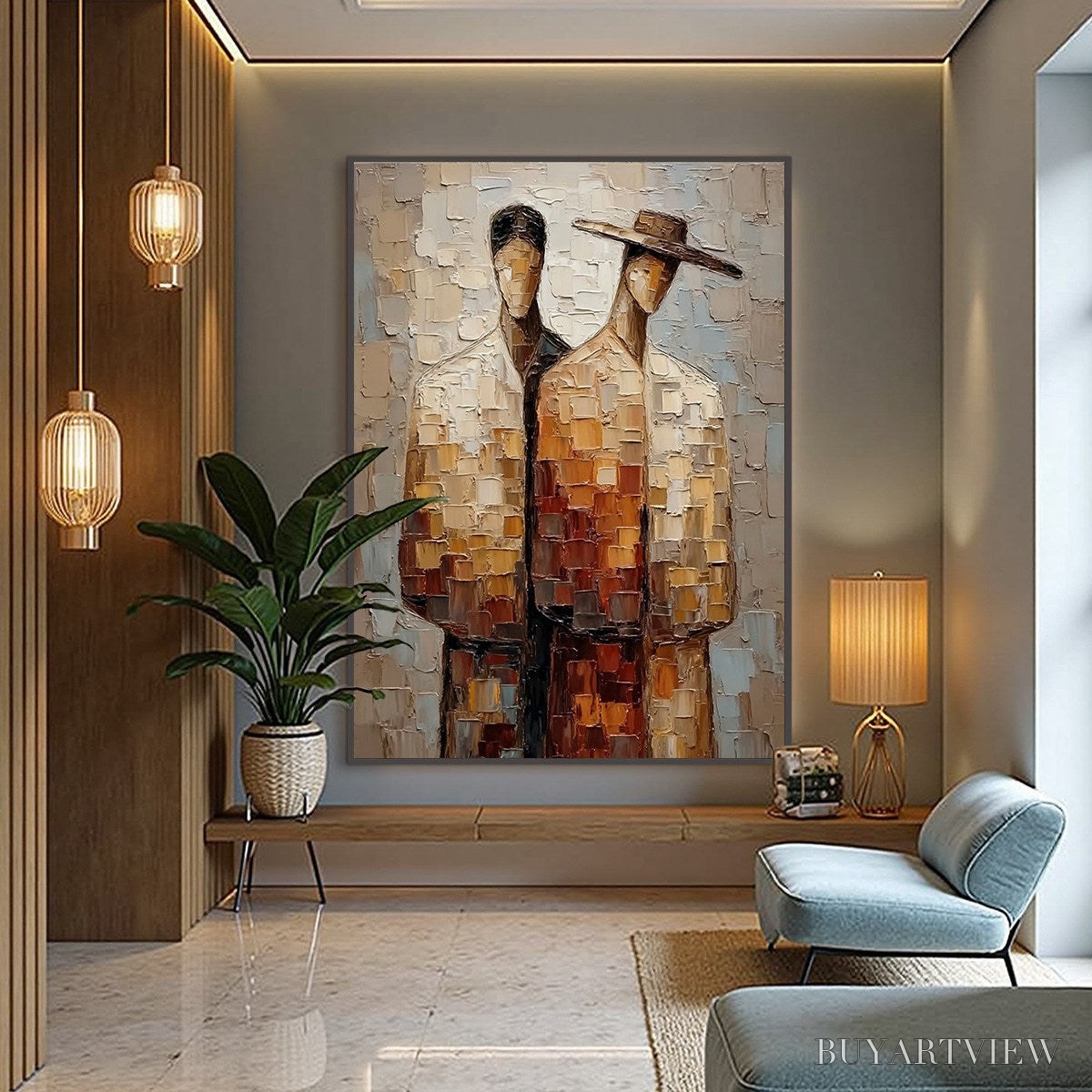BUYARTVIEW the Companions – Textured Impasto Abstract Figurative Couple Painting - image 6