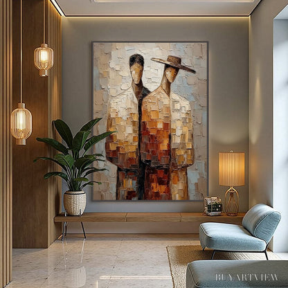 BUYARTVIEW the Companions – Textured Impasto Abstract Figurative Couple Painting - image 6