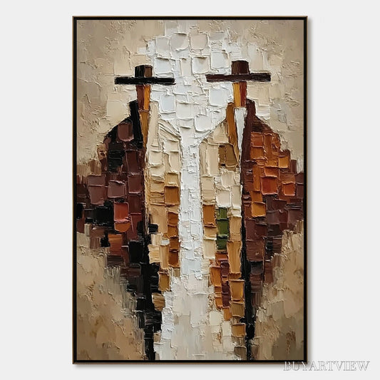 BUYARTVIEW the Companions – Heavily Textured Abstract Figurative Impasto Painting - image 1