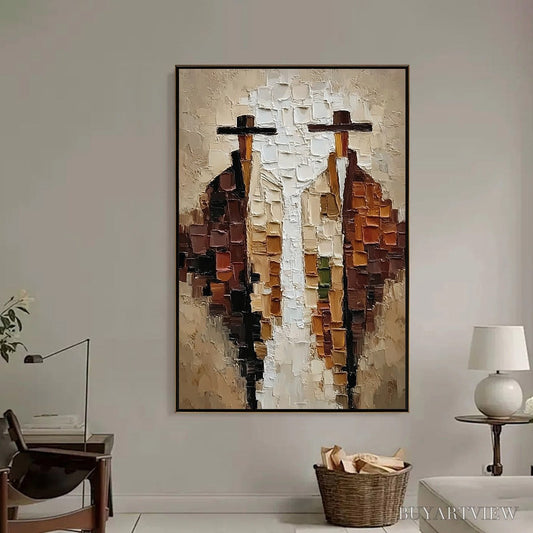 BUYARTVIEW the Companions – Heavily Textured Abstract Figurative Impasto Painting - image 2