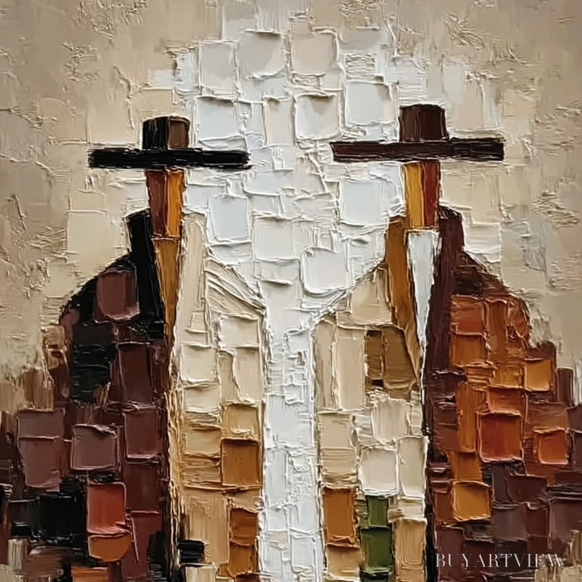 BUYARTVIEW the Companions – Heavily Textured Abstract Figurative Impasto Painting - image 3