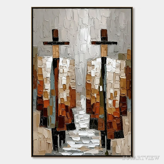 BUYARTVIEW the Companions – Textured Abstract Figurative Painting of Two People - image 1
