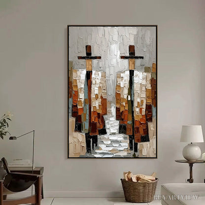 BUYARTVIEW the Companions – Textured Abstract Figurative Painting of Two People - image 2