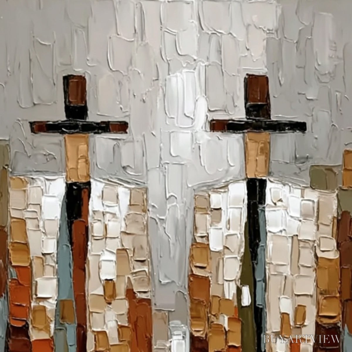 BUYARTVIEW the Companions – Textured Abstract Figurative Painting of Two People - image 3