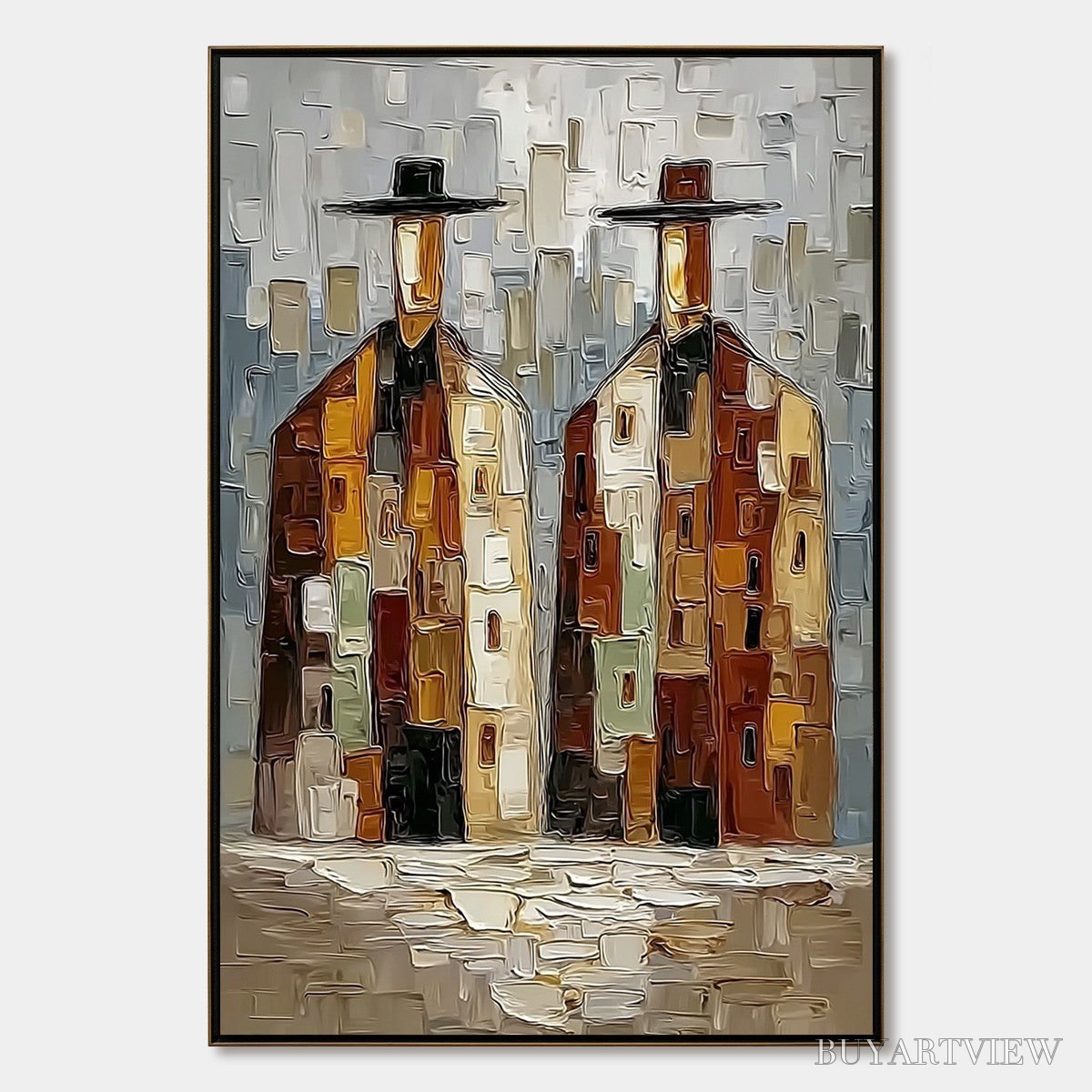 BUYARTVIEW Urban Companions – Textured Abstract Figurative Impasto Painting - image 1