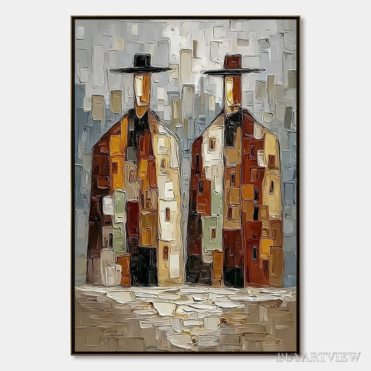 BUYARTVIEW Urban Companions – Textured Abstract Figurative Impasto Painting - image 1