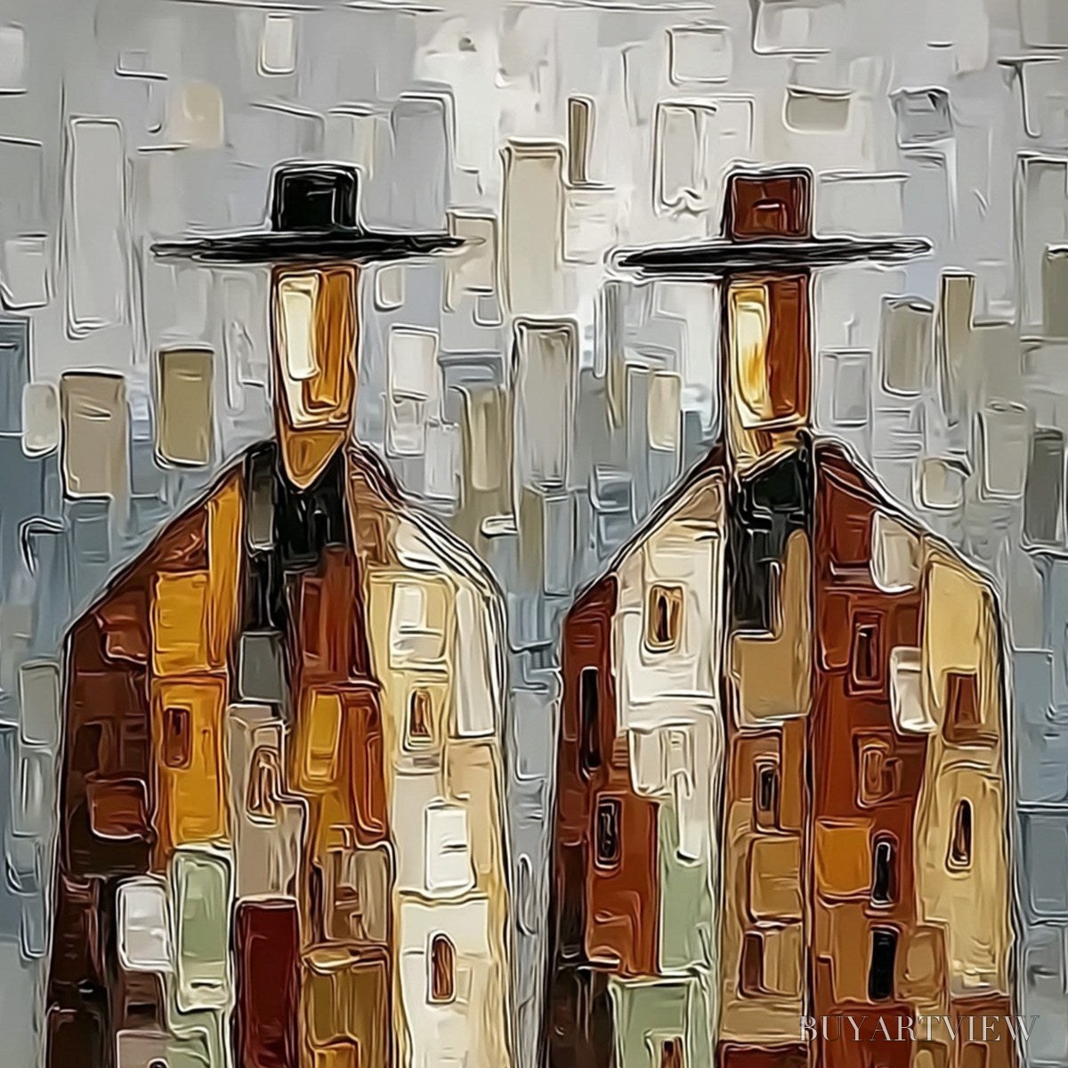 BUYARTVIEW Urban Companions – Textured Abstract Figurative Impasto Painting - image 3