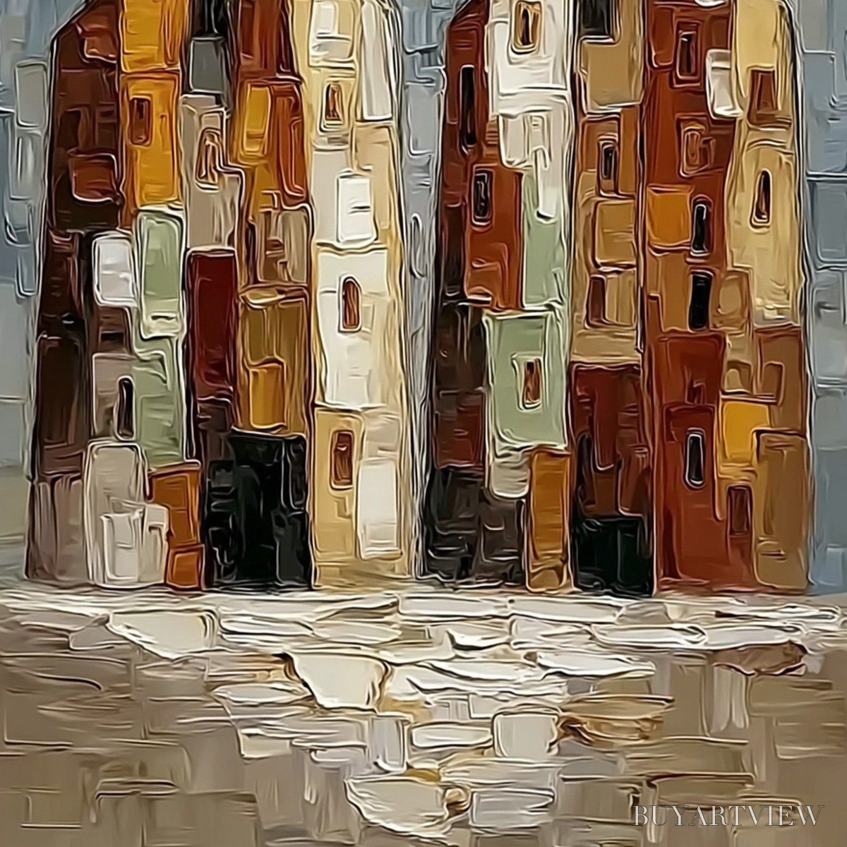 BUYARTVIEW Urban Companions – Textured Abstract Figurative Impasto Painting - image 5