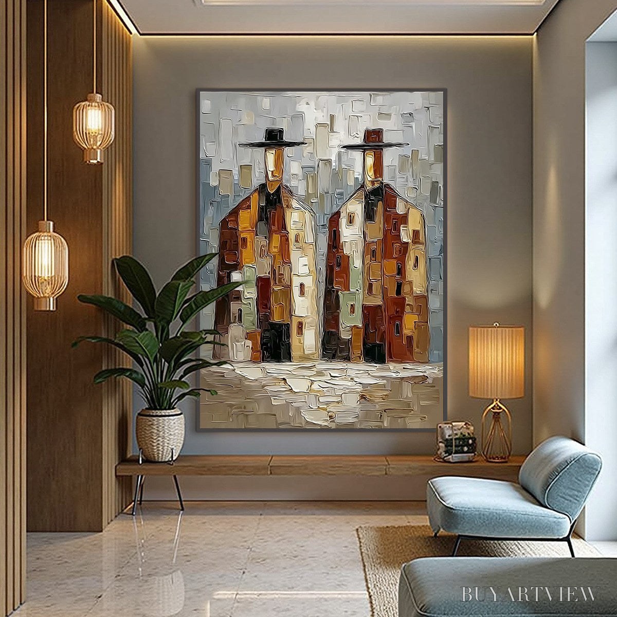 BUYARTVIEW Urban Companions – Textured Abstract Figurative Impasto Painting - image 6