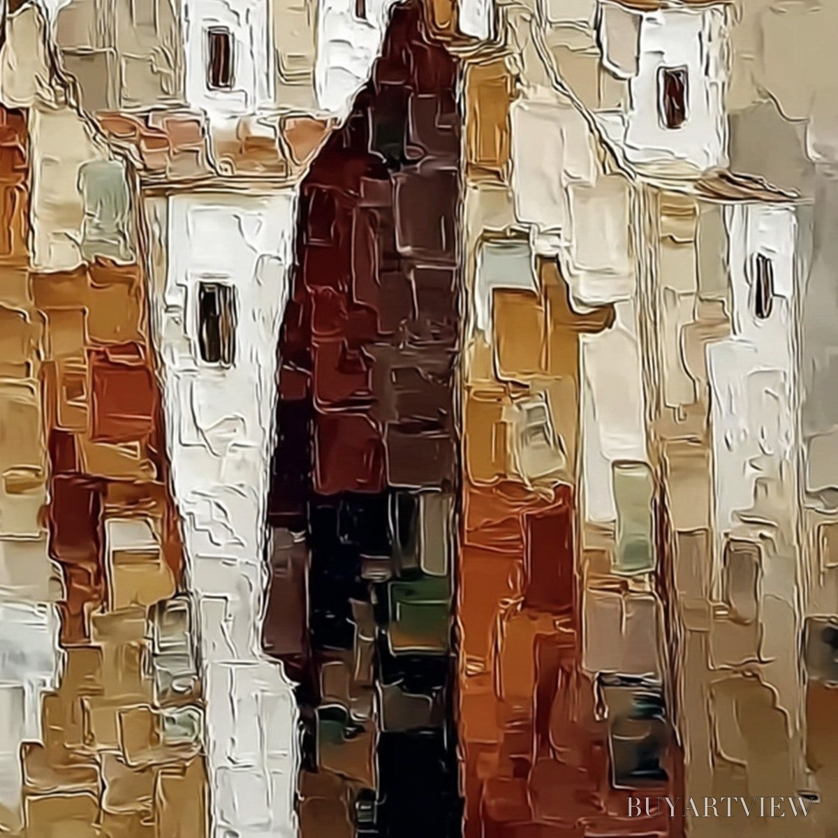 BUYARTVIEW Pueblo Vigilantes Textured Abstract Cityscape Oil Painting - image 3