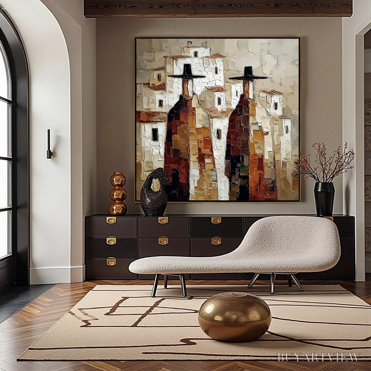 BUYARTVIEW Pueblo Vigilantes Textured Abstract Cityscape Oil Painting - image 4