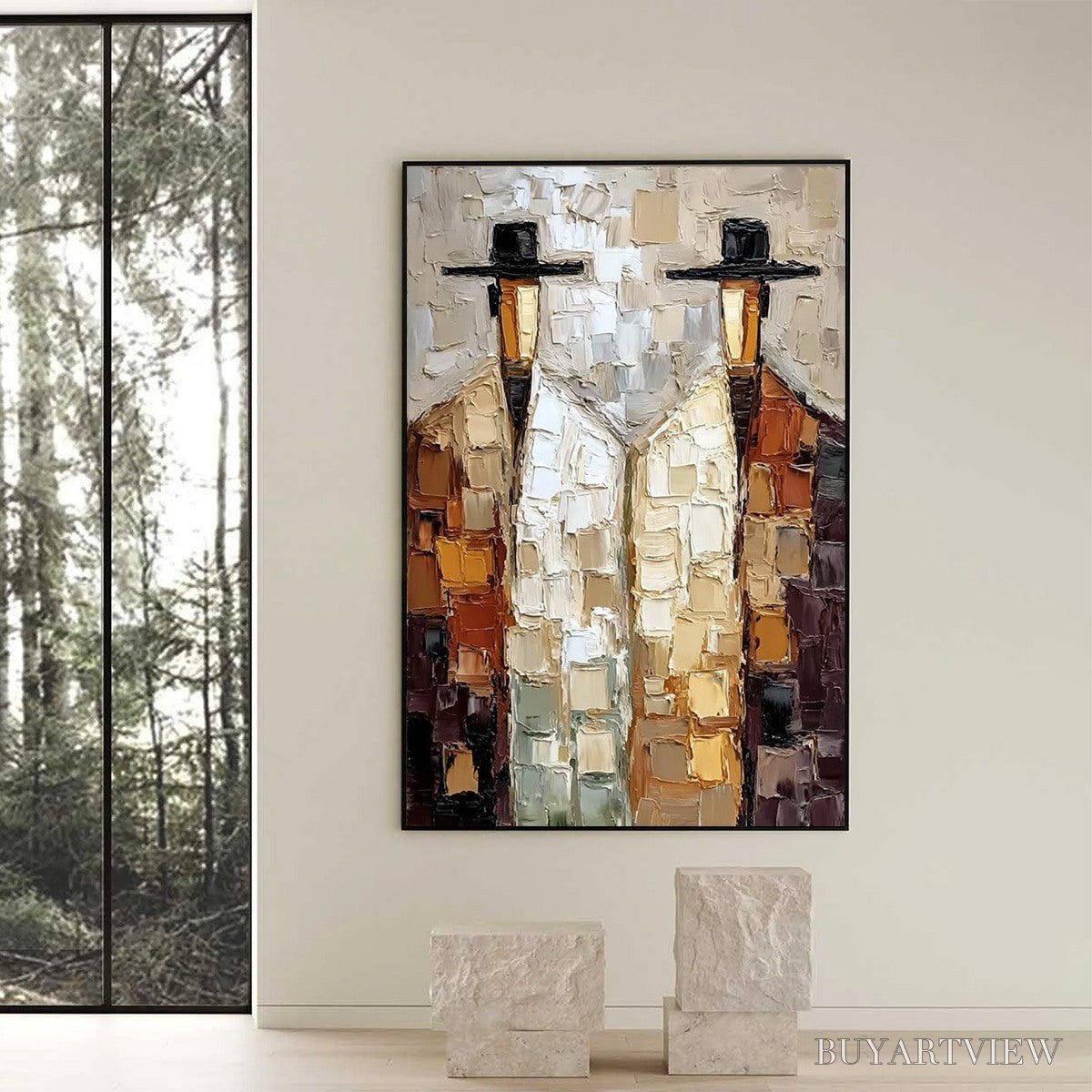 BUYARTVIEW the Companions – Textured Abstract Figurative Impasto Oil Painting - image 6
