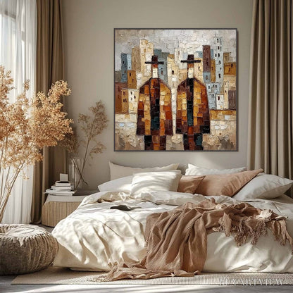 BUYARTVIEW Urban Companions – Textured Figurative Cityscape Palette Knife Painting - image 2