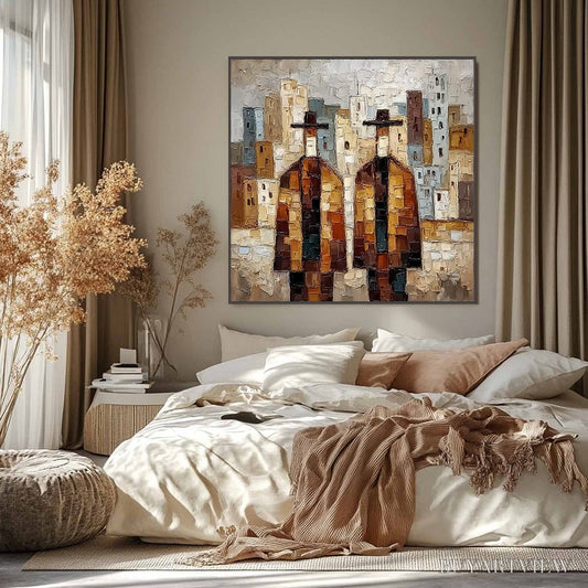 BUYARTVIEW Urban Companions – Textured Figurative Cityscape Palette Knife Painting - image 2