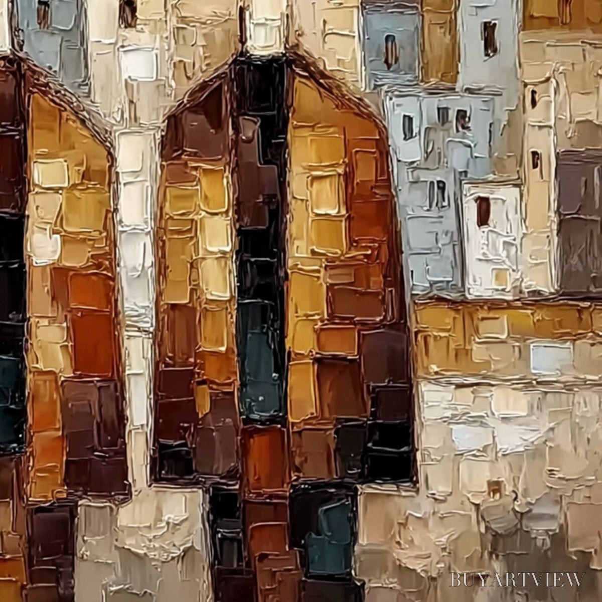 BUYARTVIEW Urban Companions – Textured Figurative Cityscape Palette Knife Painting - image 3