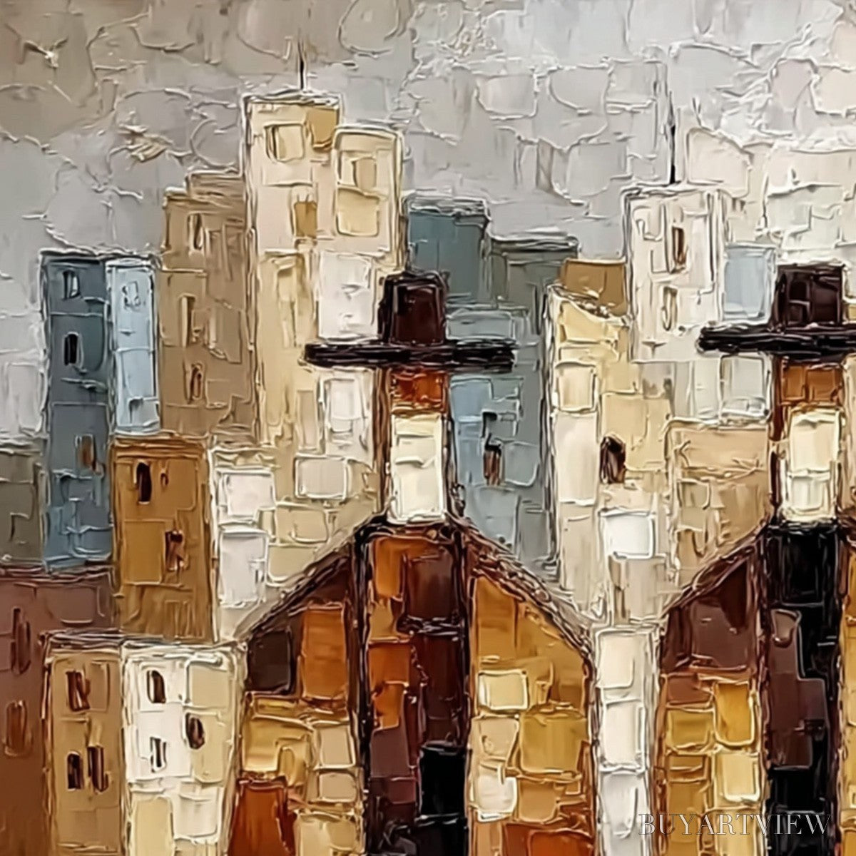 BUYARTVIEW Urban Companions – Textured Figurative Cityscape Palette Knife Painting - image 5
