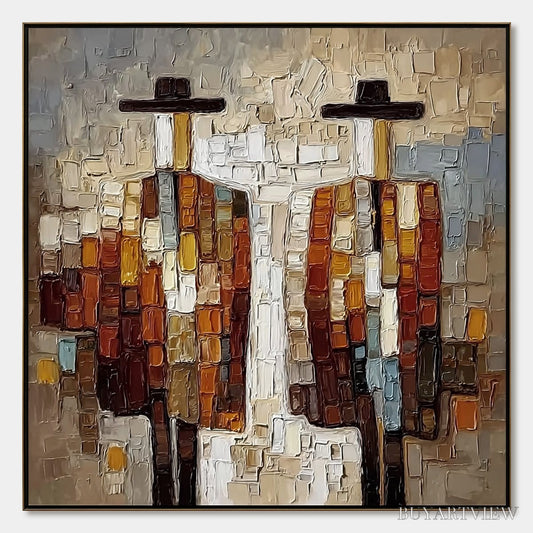 BUYARTVIEW Companions – Textured Impasto Abstract Figurative - image 1